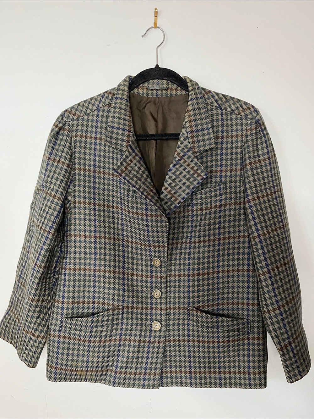 Vintage Women's New Wool Houndstooth Plaid Academia Tailored Preppy Jacket